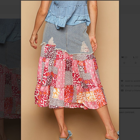 POL “ Naomi “ POL Denim Skirt with Printed Woven Contrast 29 - Picture 3 of 5